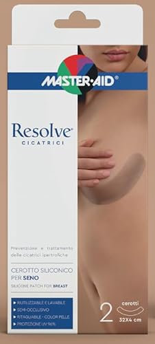 Master Aid Resolve Cicatrici– Cerotto Siliconico per Seno - Prevenzione e Trattamento delle Cicatrici Ipertrofiche - Lavabile e Riutilizzabile - Protezione UV - Made in Italy – 32x4cm – 2 pezzi