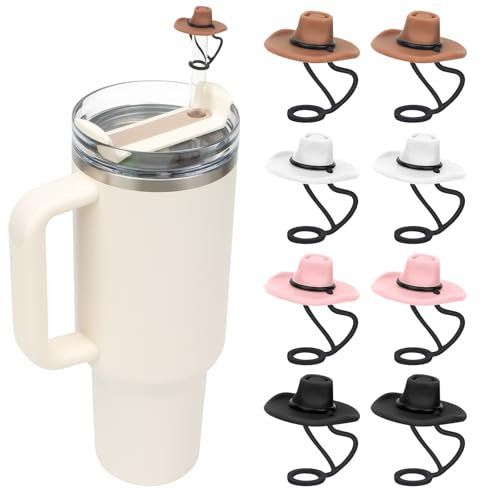 Stanley Tassen-Zubehör, Silikon-Cowboyhut, Strohhalm-Abdeckungen, Kappe für Stanley Cup, 0,7 l, 1,2 l, lustiger Trinkhalm-Aufsatz, Geschenk für Damen und Herren, 8 Stück