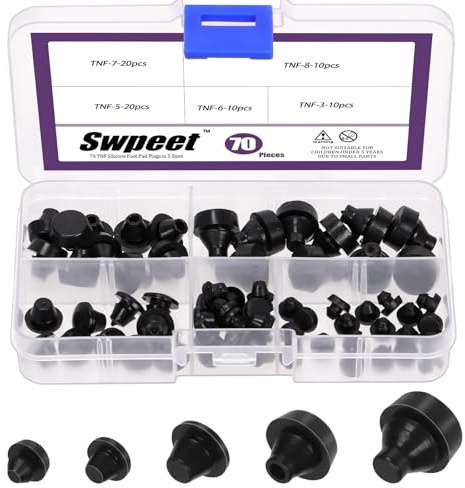 Swpeet 70Pcs 5 Sizes Rubber Silicone Push in Bumpers Feet Fits 3/5/6/7/8mm Hole Kit, Rubber Bumpers with Stem, Locking Hole Plugs, Push-in Ridged Stem Bumpers Pads Plugs Anti-Collision Embedded Plugs