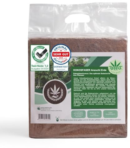 Bio Kokoserde - Herbva Grow 70L (5kg) | Hochwertige Kokosfaserhumus für Indoor & Outdoor, Anzuchterde, Professioneller Growmix | Ideal für den heimischen Anbau | Bio Erde | Growerde