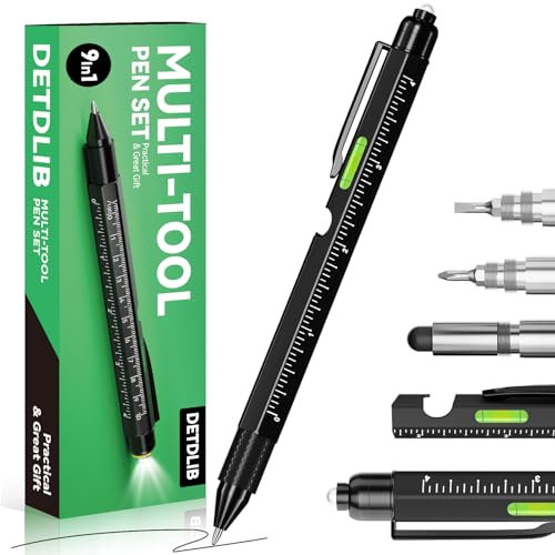 9-in-1 Multitool Pen with LED Light, Stylus, Level, Screwdriver, Cool Gadget, Gifts for Men. Women, Dad, Him, Husband, Father, Mechanic, Boyfriend, Birthday Gifts for Men, Black