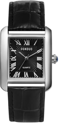 JewelryWe Herrenuhr Rechteckig Leder Uhr: Vintage Analog Quarz Armbanduhr Herren Schwarz PU Lederarmband Partneruhr Freundschaftsuhr mit römischen Ziffern Eckigem Zifferblatt
