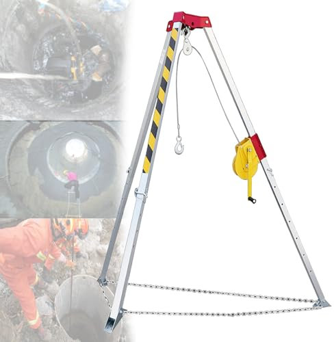 Quixnova Kit de trépied pour Espace confiné, trépied de Sauvetage pour égouts, treuil de Levage de 1 800 LB et antichute, équipement de trépied de Sauvetage en Espace confiné