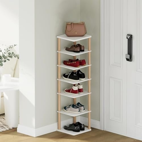 Aniston Vertical Shoe Rack, 7 Tier Narrow Shoe Rack Organiser, Free Standing Shoe Shelf Storage for Small Rooms, Entrance Hallway Corridor Living Room and Corner, Space Saving (7 Tier)