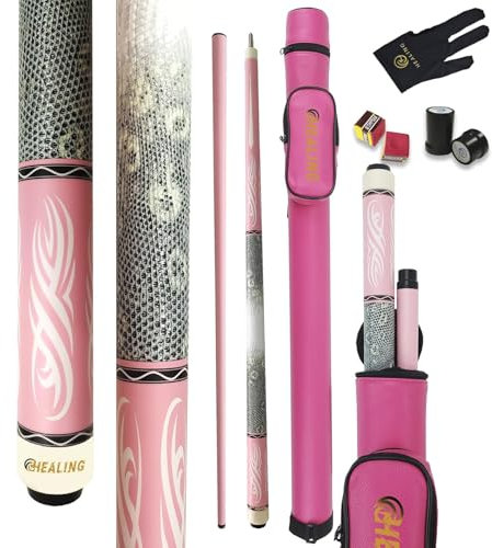 Taco de billar profesional rosa para mujer Borde trasero de piel y fibra de carbono Diámetro cabeza 12,4 mm para aficionados y profesionales