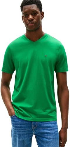 Tommy Hilfiger Herren T-Shirt Kurzarm Essential Tee mit V-Ausschnitt, Grün (Olympic Green), S