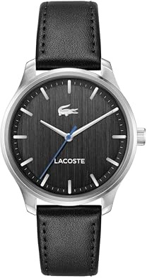 Lacoste Uhr mit DREI-Zeiger-Quarzwerk für Herren Kollektion Lisbon mit Schwarzes Lederarmband - 2011372