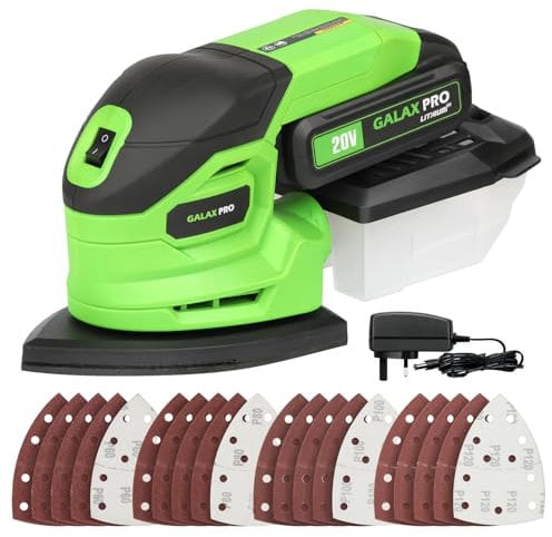 GALAX PRO Cordless Sander with 20V 2.0A Battery,12000 RPM Powerful Speed Detail Sanders with 20Pcs Sandpapers, Electric Mouse Sander for Tight Spaces Sanding in Home Decoration with Dust Box
