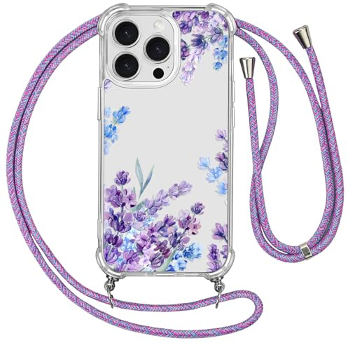 Ciciber Ttusy Handykette Hülle für iPhone 13 Pro mit Band, Stoßfest Durchsichtig Muster Blumen Case Weiches Silikon Schutzhülle mit Kordel zum Umhängen Necklace HandyHülle für iPhone 13 Pro, 01