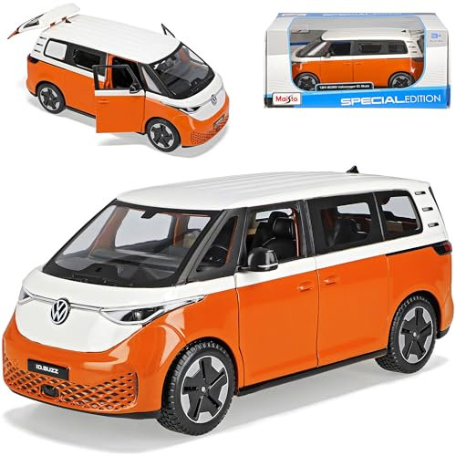 alles-meine.de GmbH Volkwagen ID Buzz Bus Orange Weiss Ab 2022 1/24 Modell Auto mit individiuellem Wunschkennzeichen
