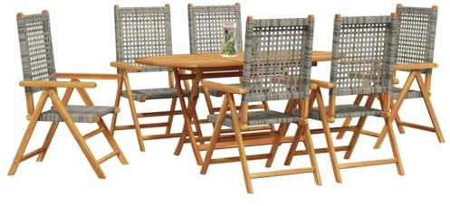 vidaXL Garden Dining Set 7 pcs Grey Solid acacia wood and poly rattan, Al Fresco Dining Set, Contemporary Garden Furniture, Foldable Outdoor, Space-Saving Terrace for Family