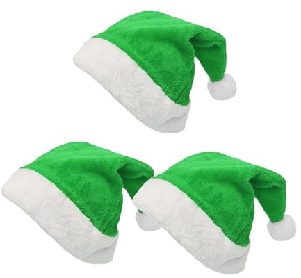 Onlvmyur 3 Stück Weihnachtsmütze Erwachsene Nikolausmütze Plüsch Weihnachtsmann Mütze Grüne Santa Claus Mütze Elfenmütze Weihnachtskostüm für Damen Herren