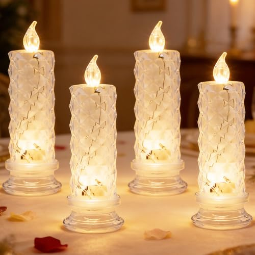 Rose Flammenlose LED Kerzen 4 Stück,Rose Shadow Led Flameless Candle Lights | Crystal Candle Lights, Flackernde Flammenlose Kerze für Garten Weihnachtsdeko, Party Deko und Valentinstag