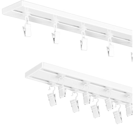 MDEKOR Aluminium Vorhangschiene 200 cm - ZWEISEITIGE DUO-Schiene mit robusten METALL-Halterungen zur Deckenmontage - ein- oder doppelläufig nutzbar - inkl. Metall-Klammern/Clips