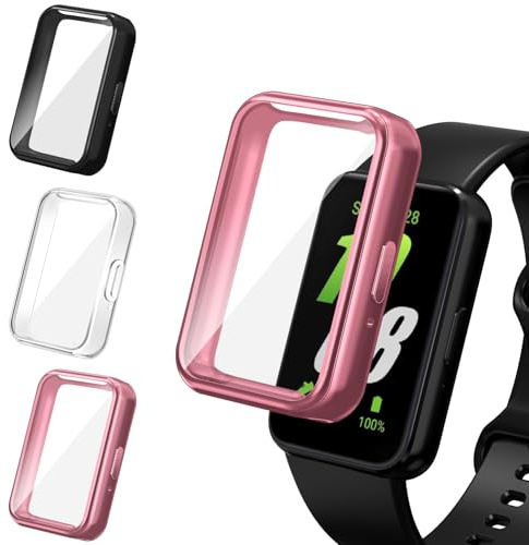 iVoler 3 Pezzi Clear Cover con Pellicola Protettiva per Samsung Galaxy Fit 3, Copertura Completa Custodia Anti-Graffio Ultra Sottile Morbida TPU Case, Trasparente + Nero + Rosa