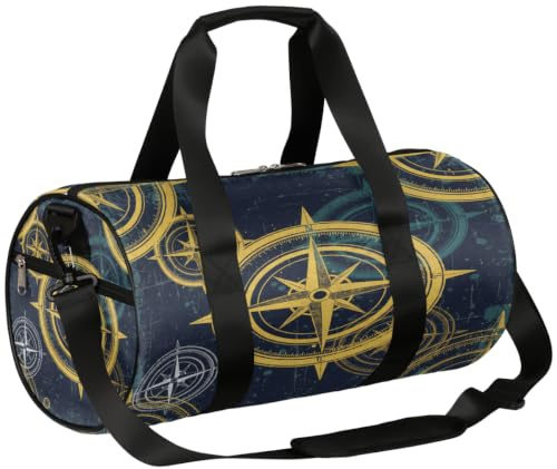 Borsone da viaggio Weekender per la notte da palestra per donne e uomini | Borsa sportiva leggera da ballo, tasca con cerniera, borsa per pigiama party per adolescenti, con bussola nautica vintage