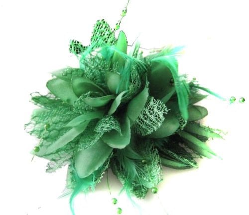 Flower Feather Bead Corsage Hair Clips Fascinator Hairband and Pin (Green)