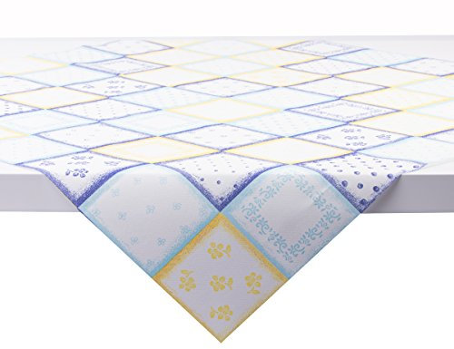 Sovie HORECA Tischdecke Cookie Blau-Gelb, 80 x 80 cm, 20 Stück, Linclass® Airlaid – Einweg-Tischdecken mit Patchwork-Motiv aus Kaffeetassen, Kannen & Keksen – Für Café, Frühstück & Events