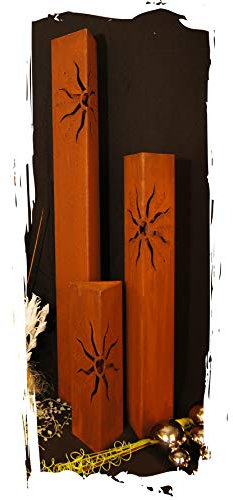 JH-Metalldesign Säulenset Sonne Edelrost Säule Set Rost Garten Dekoration Stele