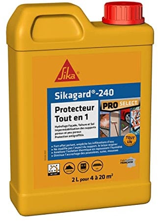 SIKA - Protection Hydrofuge façade, Mur, toiture et Sol - Sikagard 240 Protecteur Tout en 1 - Multisupports - Int/Ext - Effet perlant - Prêt à l'emploi - pour 4 à 20m2-2L