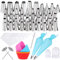 Gyvazla Douilles Poche, 72 Pièces en Acier Inoxydable DIY Kits (50 Douilles, 10 Poches à Douilles Jetables, 2 Poche Pâtisserie, 2 Fleurs Clous, 2 Coupleurs, Brosse, 5 Cupcakes Moule)