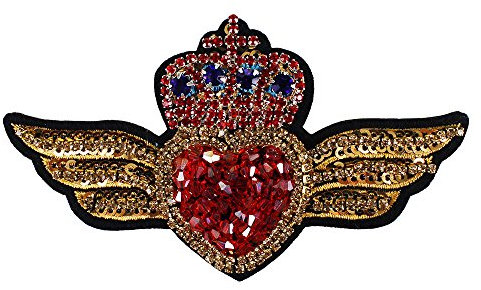 Krone Herz mit Flügeln Perlen Diamant Patches Pailletten Stickerei Applikation Mini Herz Abzeichen für Broschen Nähen 2 Stück