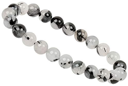 ELEDORO Handgefertigtes Edelstein Perlen Stretch Armband - Echte Steine 8mm (Turmalinquarz)