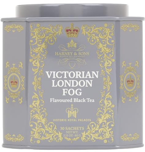 Harney & Sons Victorian London Fog Tea, Black and Oolong Tea with Citrus, Vanilla and Lavender | 30 Sachets, Historic Royal Palaces Collection (Tin Design May Vary)