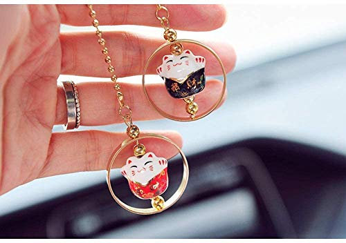 ButerDem Maneki Neko Feng Shui traditionelles Japanisches Porzellan Katze Anhänger Glücksbringer originelles Geschenk (Schwarz & Rot)
