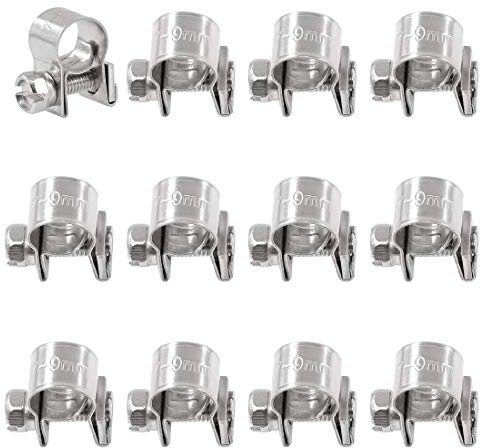 Swpeet Mini-Kraftstoffeinspritzleitungsschlauchklemmen-Sortiment, 7 mm - 9 mm, 304 Edelstahl, perfekt für Automobil, Landwirtschaft, Pflanze und Bau, 12 Stück