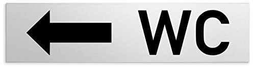 Kinekt3d Leitsysteme Schild/Türschild 160 x 40 x 1,5 mm - Aluminium Vollmaterial eloxiert - Oberfläche in geschliffener Edelstahloptik - 100% Made in Germany (WC + Richtungspfeil linksA)