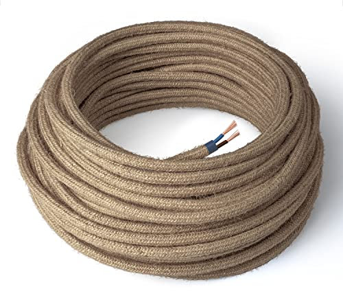 Amarcords - Câble électrique textile couleur JUTE, rond, jute, 10 mètres, à 2 brins 2x0,75 - Fil vintage en tissu coloré, pour lampes, lustres, appliques et abat-jours.