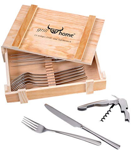 GRÄWE Tafelbesteck Set Serie Sylt, Besteckset für 6 Personen, 6 Tafelmesser, 6 Tafelgabeln, Geschenkbox inkl. Flaschenöffner