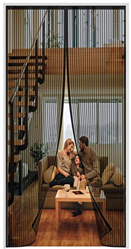 Magnet Fliegengitter Tür, 225x240cm (88.58x94.48in) Insektenschutz Automatisches Schließen Magnetvorhang,Kinderleichte Klebemontage Ohne Bohren,für Balkontür Terrassentür und Wohnzimmer-Schwarz