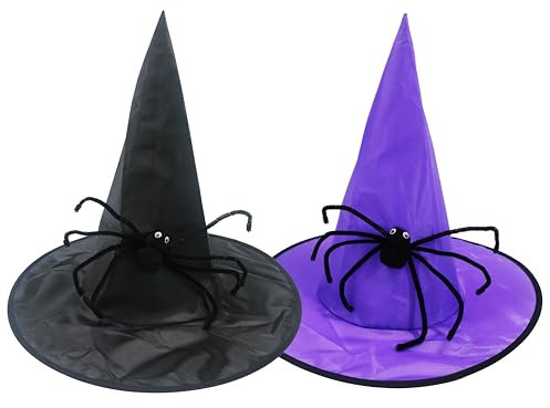 Hooin Sombrero de bruja araña de Halloween. Paquete de 2 (negro y morado)