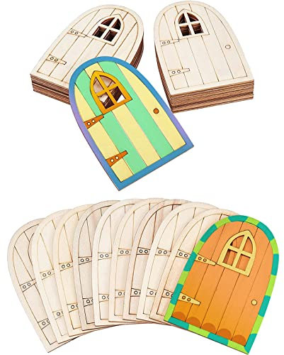 NBEADS 30 piezas de puerta de madera sin pintar, mini piezas de puerta de jardín en blanco, puerta de elfo de madera para decoración de manualidades en miniatura, color blanco antiguo