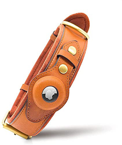 Olixar Hundehalsband für Apple AirTag, echtes Leder, mit integrierter AirTag-Halterung, verstellbar, für kleine Rassen, Braun