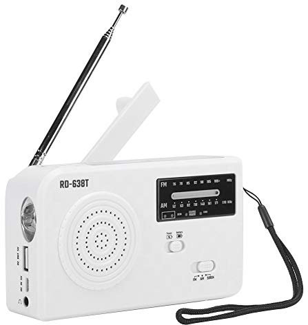 Elprico Wind Up Solar Radio,Survival Hand Crank Radio with Phone Charger,FM/AM Multifunction Hand Crank Radio for Household and Outdoor Camping, Hiking(white)
