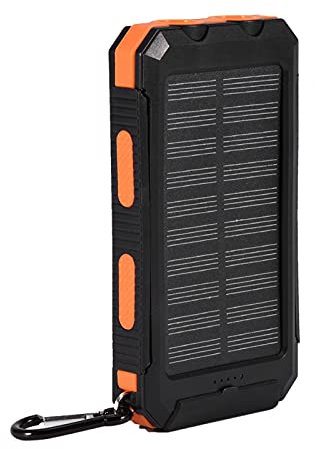Ausla Solar Power Bank Chargeur Solaire Solaire 8000 / 10000mAh avec Batterie Externe Universelle Portable USB Power Bank avec Lumières LED et Boussole (Piles Non Incluses)(Noir + Orange)