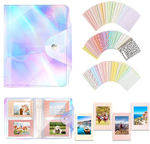 Mini Album Photo 60 Feuilles Album Photo 3 Pouces 64 Pochettes Petit Albume Photo compatible avec Fujifilm Instax Mini/Polaroid Instax Mini Film pour Appareil Photo Instantané, avec Autocollants