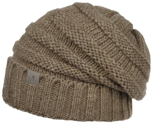 LIERYS Jil Oversize Strickmütze Beanie Damen Made in Germany Wollmütze mit Schurwolle Innenfutter Damen Herbst Winter Taupe One Size