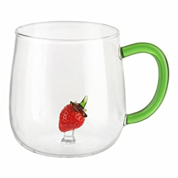 KASANOVA Mug in Vetro borosilicato 380 ml Fragola Verde Tavola,tè e caffè