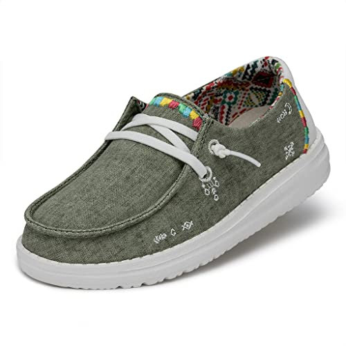 Hey Dude Wendy Youth Boho Moc Toe Shoes, Olive, 34 EU