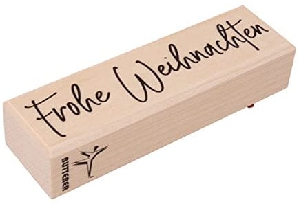 Rayher Stempel Holz Frohe Weihnachten, 3 x 10 cm, Holzstempel Weihnachten, zum Gestalten von Karten, Umschlägen, Geschenken, Butterer Stempel, 29241000, Natur