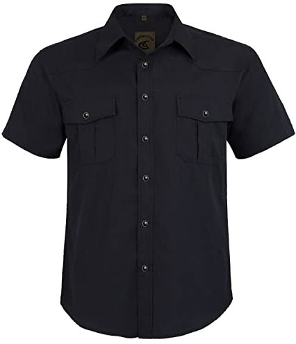 Coevals Club Herren Lässige Druckknöpfen Unifarben Anzug Regular Fit Kurzarm Bügelleichtes Freizeit Trachten Hemd (Schwarz #4 L)