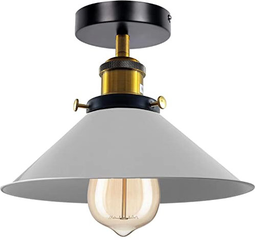 LEDSone Moderne Unterputz-Deckenleuchten aus Metall, LED-Leuchten, halbbündige Pendelleuchte, Metall-Kronleuchter, 22 cm kegelförmiger Lampenschirm, für Flur, Wohnzimmer (Weiß)