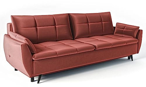 Siblo Sofa Britta 3 Kollektion - Sofa mit Schlaffunktion - Elegante Couch - Wohnzimmer Möbel - Komfortables Schlafsofa - Sofa 3-Sitzer - Klappsofa mit Bettkasten - 242x94x90 cm - Rot