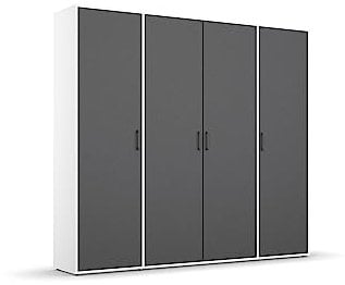 Rauch Möbel Voyager Kleiderschrank Drehtürenschrank, Graumetallic/Alpinweiß, Schwarz, 4-türig, inklusive 1 Kleiderstange, 7 Einlegeböden BxHxT 187x194x53 cm