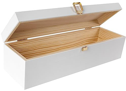 Creative Deco White Wooden Wine Box with Clasp | 1 Bottle | 35.1x11x10cm | Natural Wood Wine Holder Wine Bottle Gift Box Storage Vintage Chest | Presentation Box