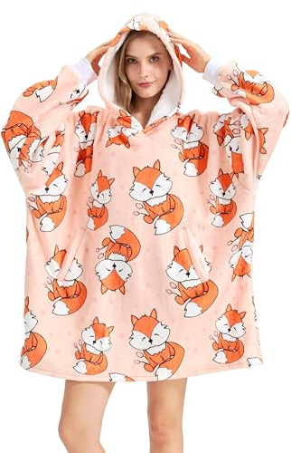 Fox Geschenke für Damen und Herren, tragbare Decke, Hoodie, übergroße Flanell-Kapuzendecke, Plüsch, gemütlich, warm, weich, Einheitsgröße
